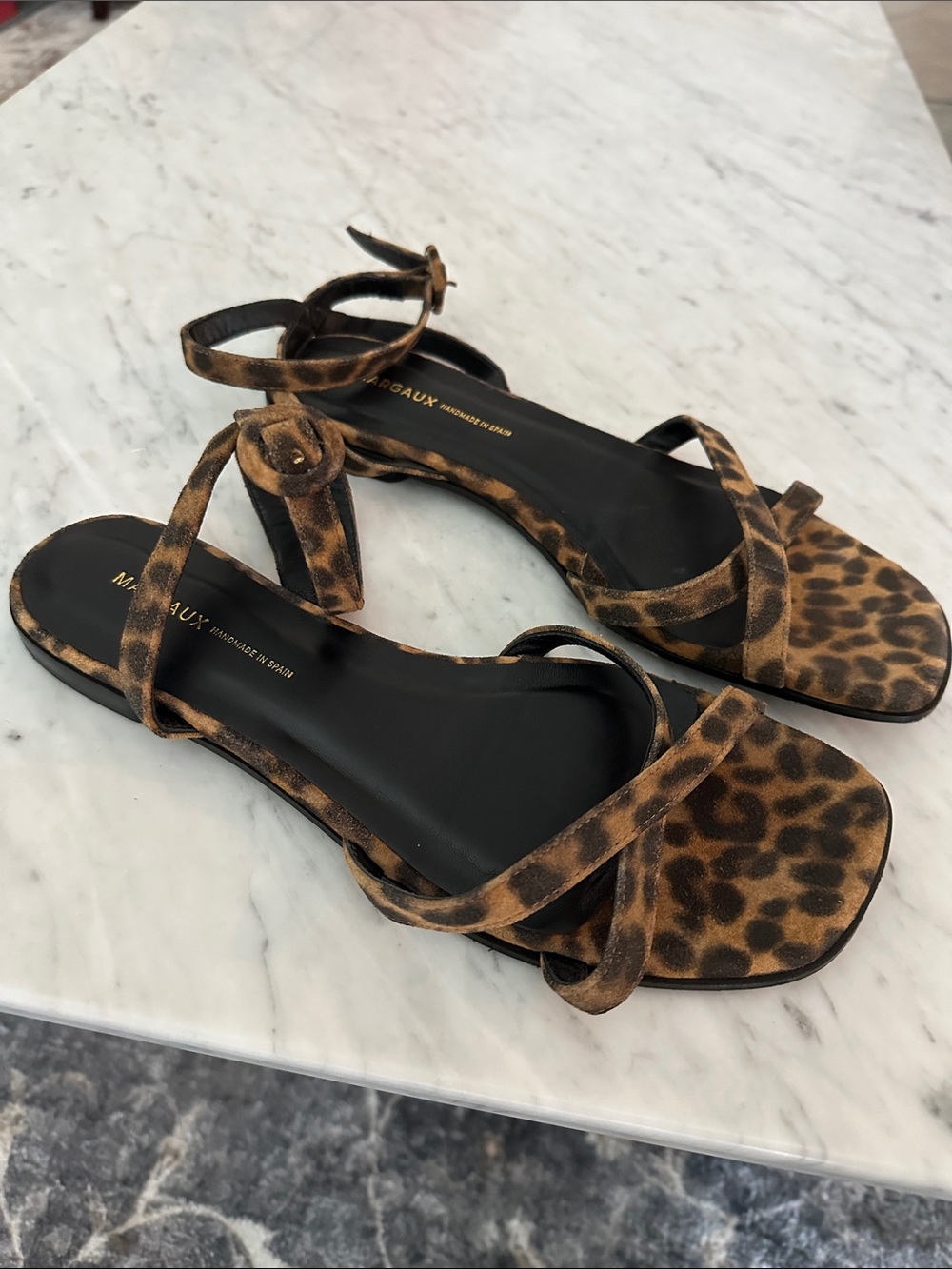 Margaux Leopard Suede Flat Wrap Sandals 38.5